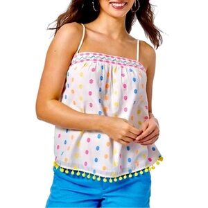 Lilly Pulitzer Byrde Top White Tropical Dot Clip Camisole Multi Color Size Large